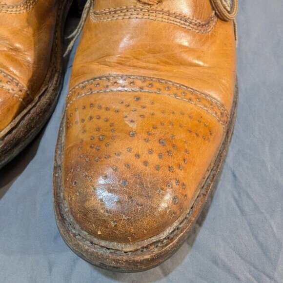 Jose Markham Brogue Tan Leather Cap Toe Ankle Boots Men Size 8 - Picture 4 of 10